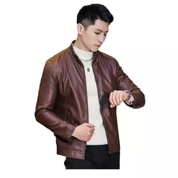 Мужская куртка из искусственной кожи плюс бархатная осенне-зимняя корейская версия мотоциклетного костюма с воротником-стойкой, куртка для инструментов M