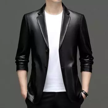 Мужская куртка из искусственной кожи, повседневная, тонкая, весна-осень, черный, коричневый 4XL чёрный