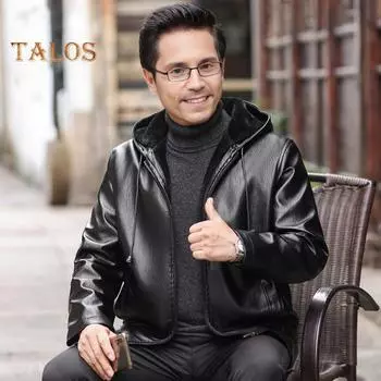 Мужская куртка из искусственной кожи с бархатной подкладкой, капюшоном, завязками на шнурке, длинными рукавами, карманами на молнии, однотонная куртка, пальто L чёрный