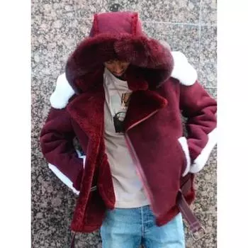 Мужская куртка из искусственной кожи с контрастным белым мехом, цельная короткая куртка с капюшоном M красный