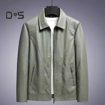 Мужская куртка из искусственной кожи с лацканами, длинным рукавом, водонепроницаемая, ветрозащитная, на молнии, однотонное пальто с карманами, уличное пальто XXL чёрный