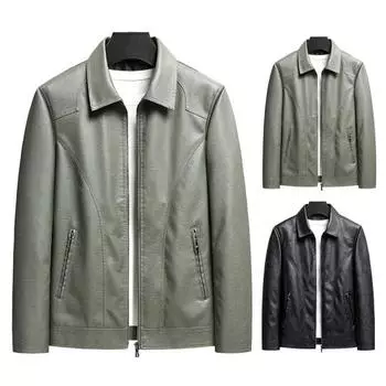 Мужская куртка из искусственной кожи с лацканами, длинным рукавом, водонепроницаемая, ветрозащитная, на молнии, однотонное пальто с карманами, уличное пальто M