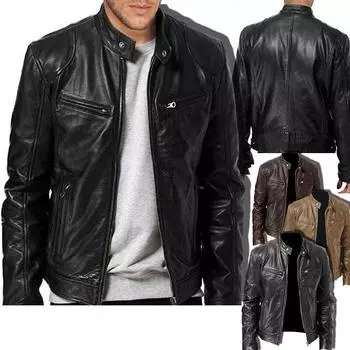 Мужская куртка из искусственной кожи с несколькими карманами, воротник-стойка, мужская мотоциклетная кожаная куртка в стиле панк, кардиган на молнии, кожаная куртка S белый