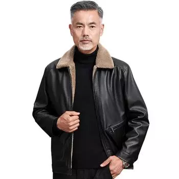Мужская куртка из искусственной кожи с толстым плюшевым воротником, осенне-зимняя, ветрозащитная куртка для отдыха на природе, подарок на День отца S коричневый