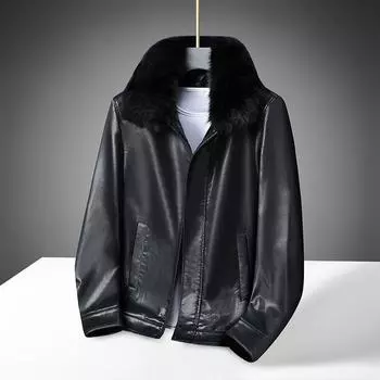 Мужская куртка из искусственной кожи среднего возраста, для полных людей, больших размеров, в деловом стиле, со съемными лацканами, комплект из двух предметов L чёрный