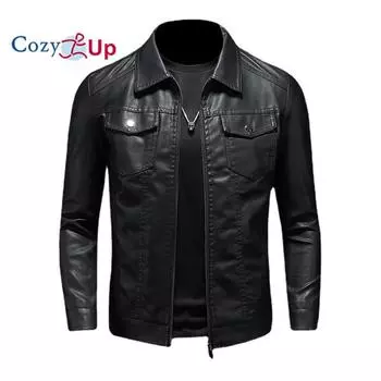 Мужская куртка из искусственной кожи ветрозащитная мотоциклетная куртка-бомбер Slim Fit зимнее пальто M чёрный