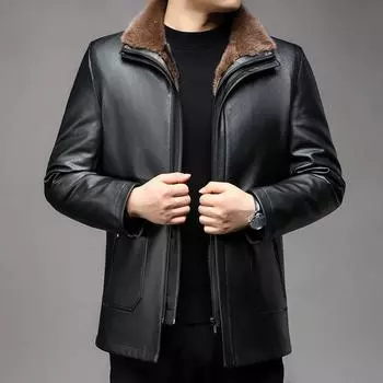 Мужская куртка из мягкой кожи, для папы среднего возраста, новый стиль на осень и зиму, съемная подкладка, можно носить отдельно, кожаная куртка средней длины 170