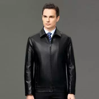 Мужская куртка из натуральной кожи, деловой лацкан из овчины, новая кожаная куртка на осень и зиму для папы среднего возраста 170