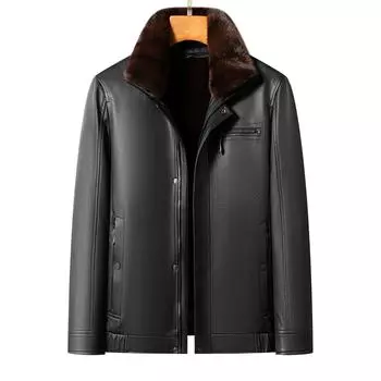 Мужская куртка из натуральной кожи для людей среднего и пожилого возраста с бархатом и утолщенной съемной внутренней подкладкой, а также мехом. Универсальный комплект для папы Nikon M
