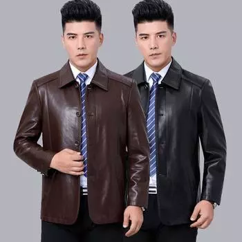 Мужская куртка из натуральной кожи для осени и зимы, а также флисовая кожаная куртка для мужчин среднего возраста из натуральной кожи, овчина, кожаная куртка для папы 170