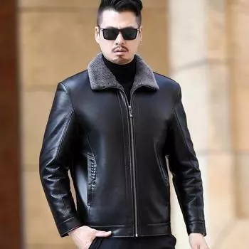 Мужская куртка из натуральной кожи для мужчин среднего и пожилого возраста, цельная куртка из овчины большого размера для пап, мужская куртка из натуральной кожи M