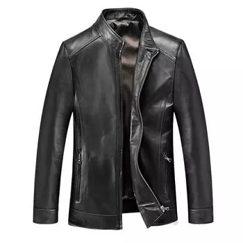 Мужская куртка из натуральной кожи, куртка из овчины, воротник-стойка, деловая, повседневная, для папы, осенняя, новая кожаная куртка 48