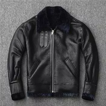 Мужская куртка из натуральной кожи, меховая деловая повседневная зимняя куртка, утолщенный летный костюм, куртка с лацканами M