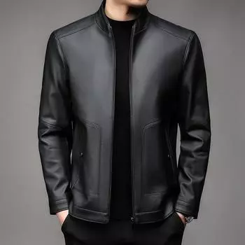 Мужская куртка из натуральной кожи, модная кожаная куртка для папы с воротником-стойкой, повседневная мужская куртка без необходимости глажки 170