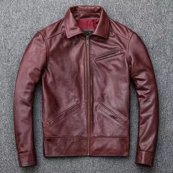 Мужская куртка из натуральной кожи, мотоциклетная кожаная куртка с ностальгическими лацканами первого слоя из воловьей кожи в стиле ретро S