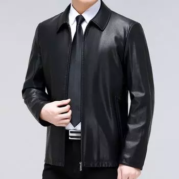 Мужская куртка из натуральной кожи, мужская куртка из овчины с лацканами, осенне-зимняя куртка Plus Velvet New Dad Casual Jacket 170