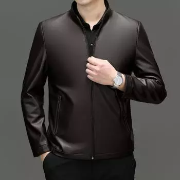 Мужская куртка из натуральной кожи, мужская повседневная кожаная куртка из бархата на осень и зиму, мужская куртка из овчины для пап среднего возраста 170