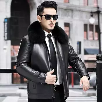 Мужская куртка из натуральной кожи на подкладке из норки, цельная меховая шуба из норки среднего возраста в новом стиле для мужчин зимой 6XL