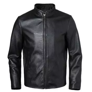 Китайский размер мужская натуральная кожаная куртка 100% натуральная воловья кожа пальто мужская кожаная одежда осень весна азиатский размер S-6XL S черный кожаный жакет