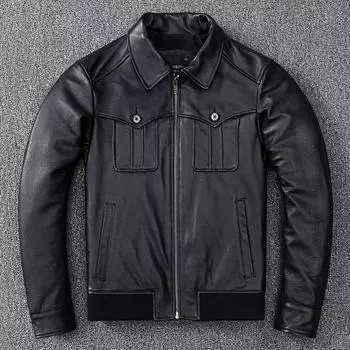 Мужская куртка из натуральной кожи первого слоя с лацканами из натуральной кожи S чёрный