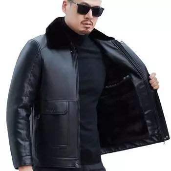 Мужская куртка из натуральной кожи с интегрированным мехом, мужская повседневная куртка среднего возраста с лацканами, утолщенная новая мужская зимняя куртка из овчины XXXXL