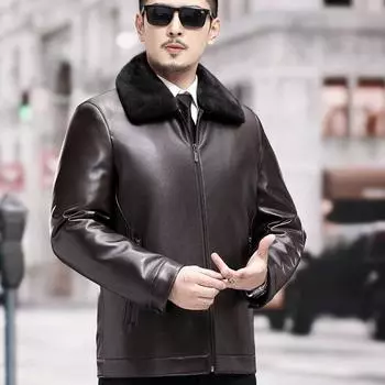 Мужская куртка из натуральной кожи с подкладкой из золотой норки, куртка большого размера, утолщенная мужская куртка из кожи папы M
