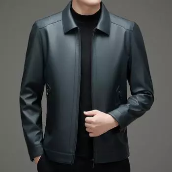 Мужская куртка из натуральной кожи с лацканами, осенняя и зимняя тонкая кожаная куртка, дубленка для пап, осенний топ для людей среднего и пожилого возраста 170