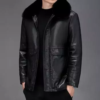 Мужская куртка из натуральной кожи среднего возраста, свободное пальто, утолщенный бархат, кожаная куртка с отворотом «папа», модная овчина L