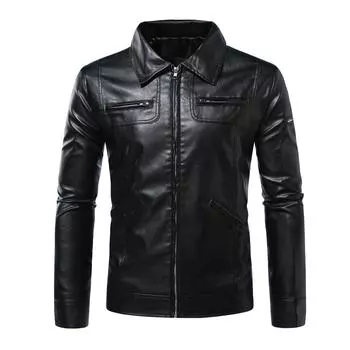 Мужская куртка из натуральной кожи в стиле мотоцикла, кожаная куртка с двойной молнией и декоративными лацканами S