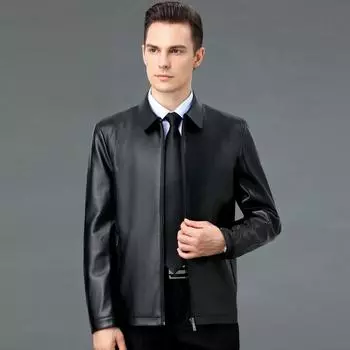 Мужская куртка из натуральной кожи, весна-осень, новая повседневная куртка из овчины для среднего возраста 170