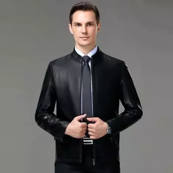 Мужская куртка из натуральной кожи, весна-осень, новая, повседневная, с воротником-стойкой, из овчины 170