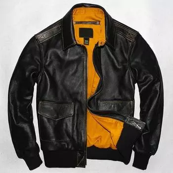 Мужская куртка из натуральной кожи китайского размера, военная куртка летчика, куртка ВВС A2, черная, коричневая, 100% телячья кожа, одежда из коровьей кожи XXL