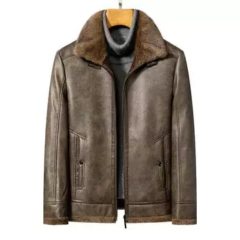 Мужская куртка из натуральной кожи, зимняя бархатная утепленная золотистая норковая бархатная куртка из воловьей кожи с лацканами, цельная мужская меховая куртка M чёрный