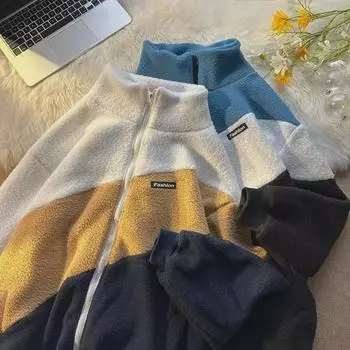 Мужская куртка из овчины и хлопка в корейском стиле — тренд осени/зимы, свободный крой, универсальная модель для студентов. 2XL хаки