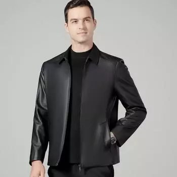 Мужская куртка из овчины, осенняя, новая, для среднего возраста, деловая, повседневная, из мягкой кожи, простая куртка с лацканами 170