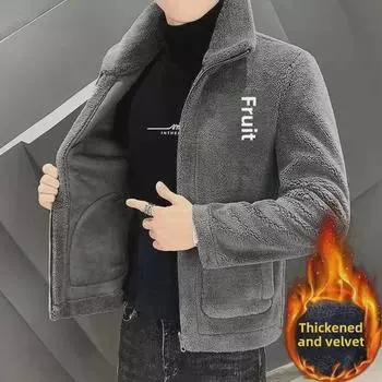 Мужская куртка из овчины с большими лацканами - короткая, утолщенная, большого размера, осенне-зимний стиль в китайском стиле 4XL