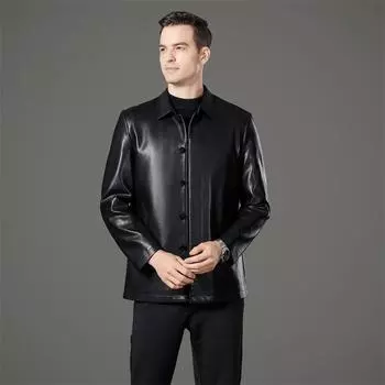 Мужская куртка из овчины высшего качества, повседневная классическая куртка среднего возраста из натуральной кожи без утюга 170