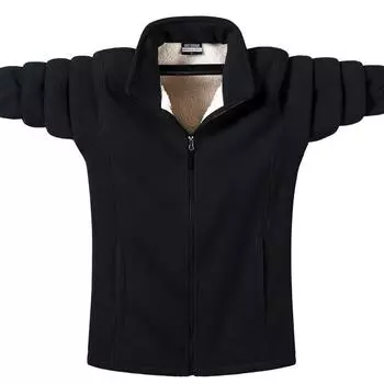 Мужская куртка из овечьей шерсти, осенне-зимняя повседневная куртка из полар-флиса, мужская флисовая куртка больших размеров, для мужчин, парная XXL чёрный