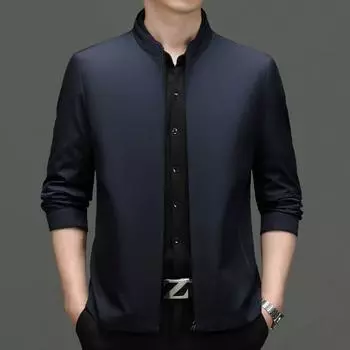 Мужская куртка из шелка тутового шелкопряда с воротником-стойкой, весна-осень, новая однотонная повседневная тонкая куртка для мужчин среднего возраста, мужская одежда в стиле папы 170