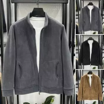 Мужская куртка из шерпы с длинным рукавом, застегивающаяся на молнию спереди, повседневная куртка, зимнее флисовое теплое пальто для занятий спортом на открытом воздухе, повседневная одежда M кофейный