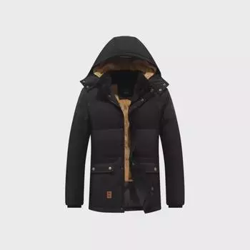 Мужская куртка из толстого плюшевого хлопка, большой размер, теплое повседневное пальто на все времена года L чёрный