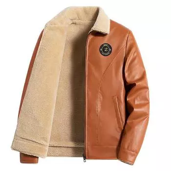 Мужская куртка из толстой кожи с меховой подкладкой для мотоцикла - Коллекция Осень/Зима M; Model 858 жёлтый