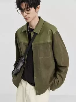 Мужская куртка из высококачественной замши с прострочкой - весна/осень 2023 г., корейский свободный крой XXL чёрный