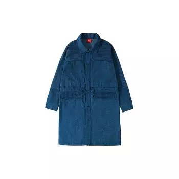 Мужская куртка из выстиранного денима Li Ning Wade Series с длинными рукавами и лацканами средней длины, синяя AJDR451-1 L