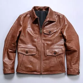 Мужская куртка Jacky Cheung из вощеной коровьей кожи с отворотом L светло-коричневого