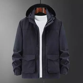 Мужская куртка-кардиган для активного отдыха, молодежная свободная куртка с капюшоном и множеством карманов, тонкий повседневный топ для мужчин M
