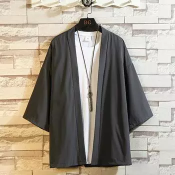 Мужская куртка-кардиган из тонкого ледяного шелка с рукавами-семиточками, весна-осень, большие размеры 5XL белый