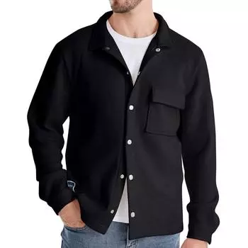 Мужская куртка-кардиган с длинным рукавом и лацканами, мужская однотонная верхняя одежда с карманами M