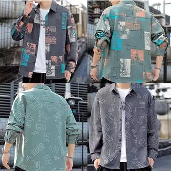 Мужская куртка-карго, повседневные свободные рубашки, весенне-осенние рубашки с отложным воротником, спортивные топы M зелёный