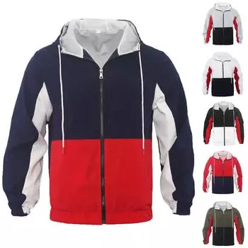 Мужская куртка Куртка с цветными блоками с капюшоном для бега Спортивная мужская повседневная куртка XXL